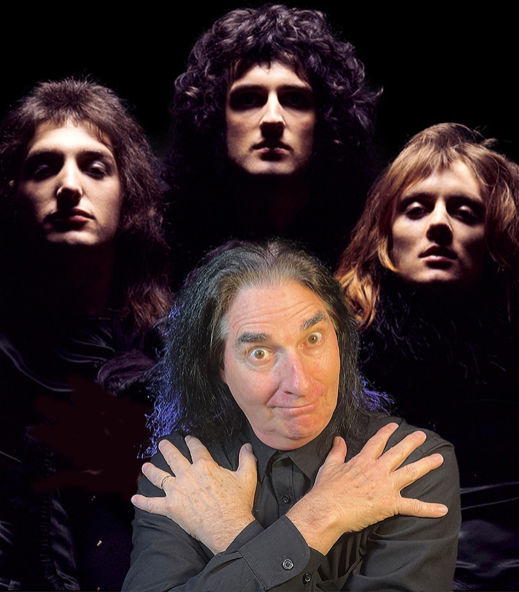 Dr H standing in front of three members of the band Queen